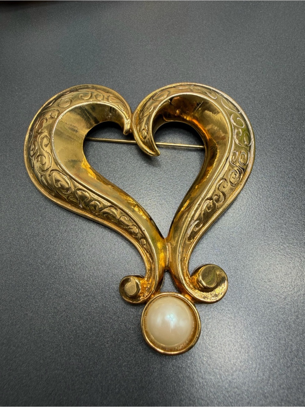 Vintage Avon Heart-Shaped Brooch with Pearl Accent